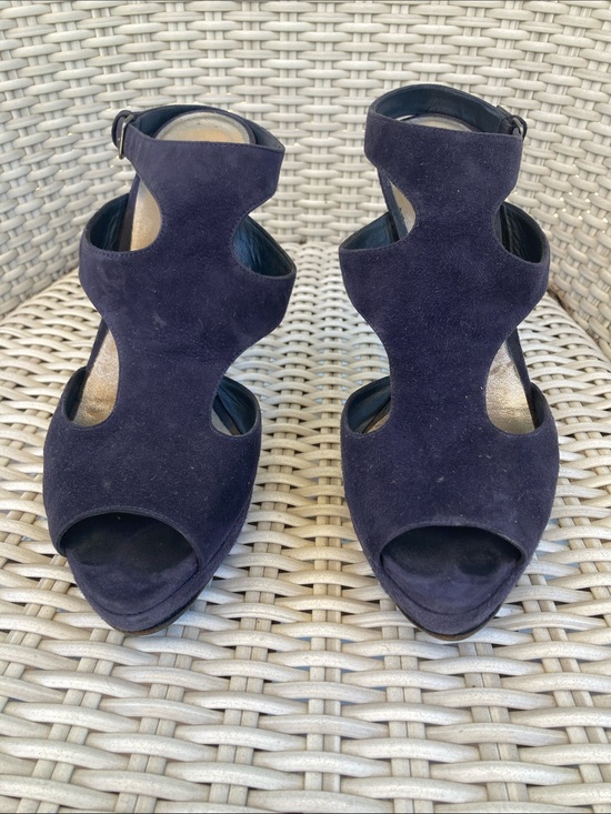 Miu Miu Shoes - Miu Miu Navy Suede Cutout Peep-Toe Heels EU size 41